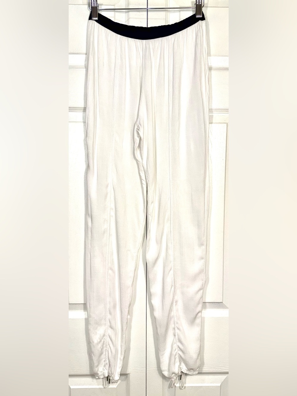 Free People Intimately FP White Lace-Up Ankle Jogger Leggings Black Waistband XS